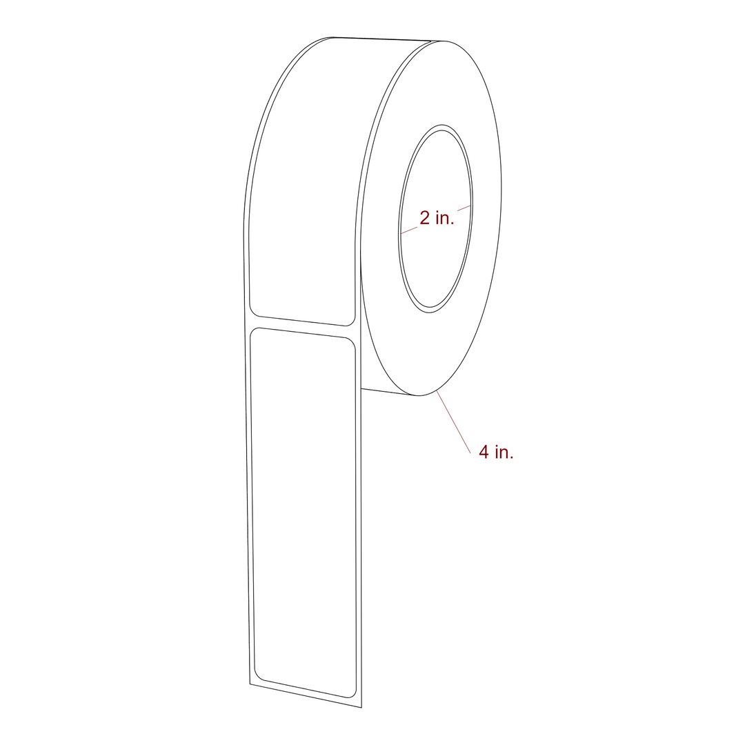 1.25 Inch x 4 Inch Rectangle Inkjet Label Roll - 2 Inch Core - 4 Inch Roll OD - 3D Perspective
