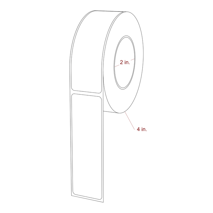 1.25 Inch x 4 Inch Rectangle Inkjet Label Roll - 2 Inch Core - 4 Inch Roll OD - 3D Perspective