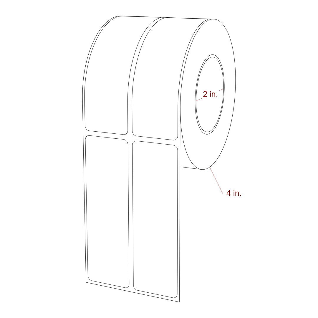 1.25 Inch x 4 Inch Rectangle Inkjet Label Roll - 2 Inch Core - 4 Inch Roll OD - 2Up - 3D Perspective