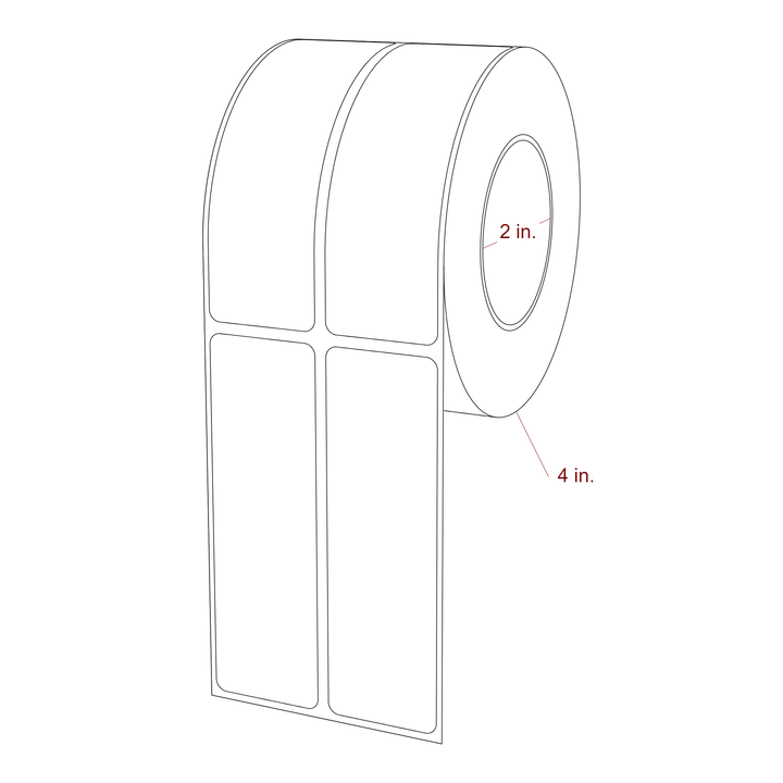 1.25 Inch x 4 Inch Rectangle Inkjet Label Roll - 2 Inch Core - 4 Inch Roll OD - 2Up - 3D Perspective