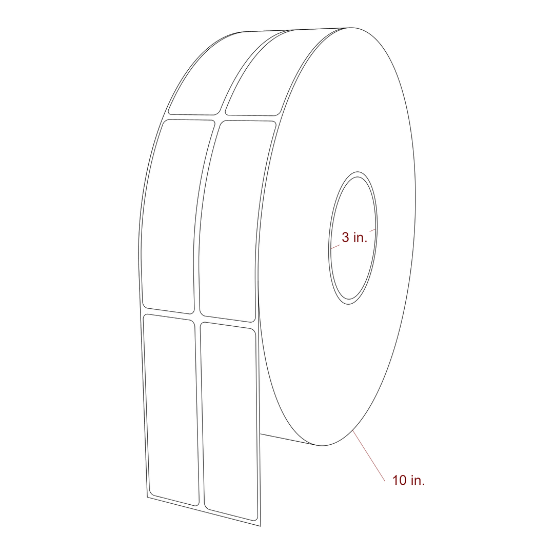 1.25 Inch x 4 Inch Rectangle Inkjet Label Roll - 3 Inch Core - 10 Inch Roll OD - 2Up - 3D Perspective