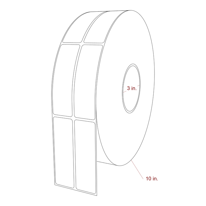 1.25 Inch x 4 Inch Rectangle Inkjet Label Roll - 3 Inch Core - 10 Inch Roll OD - 2Up - 3D Perspective