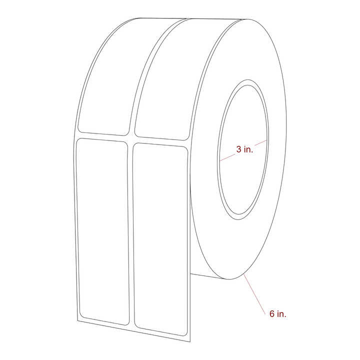 1.25 Inch x 4 Inch Rectangle Inkjet Label Roll - 3 Inch Core - 6 Inch Roll OD - 2Up - 3D Perspective