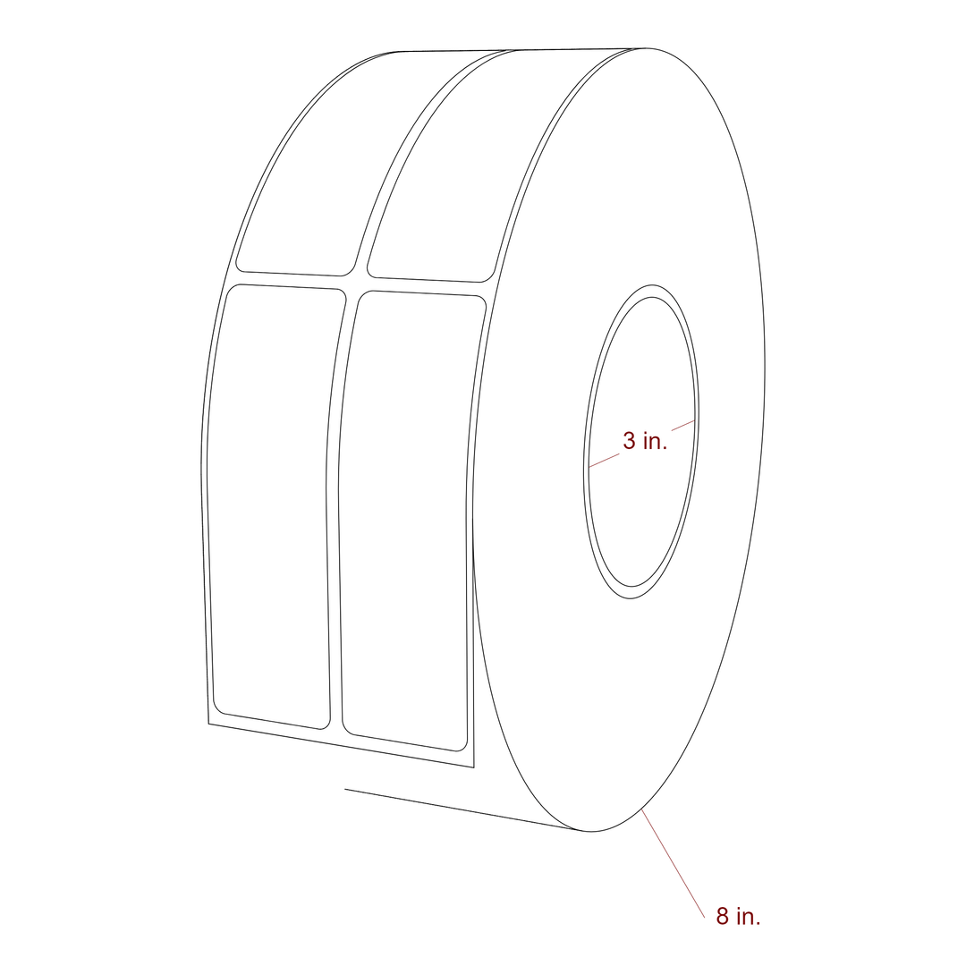 1.25 Inch x 4 Inch Rectangle Inkjet Label Roll - 3 Inch Core - 8 Inch Roll OD - 2Up - 3D Perspective