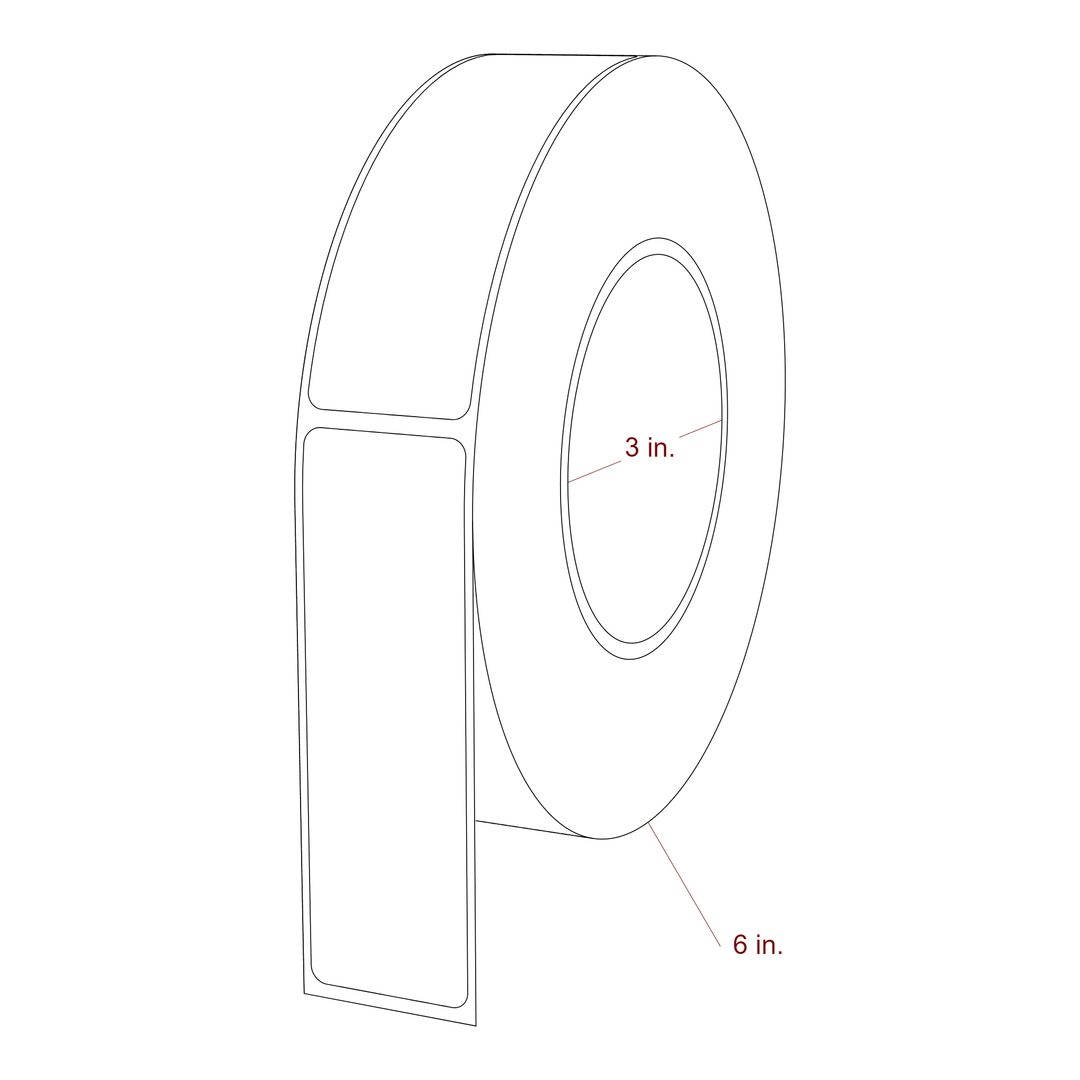 1.25 Inch x 4 Inch Rectangle Inkjet Label Roll - 3 Inch Core - 6 Inch Roll OD - 3D Perspective