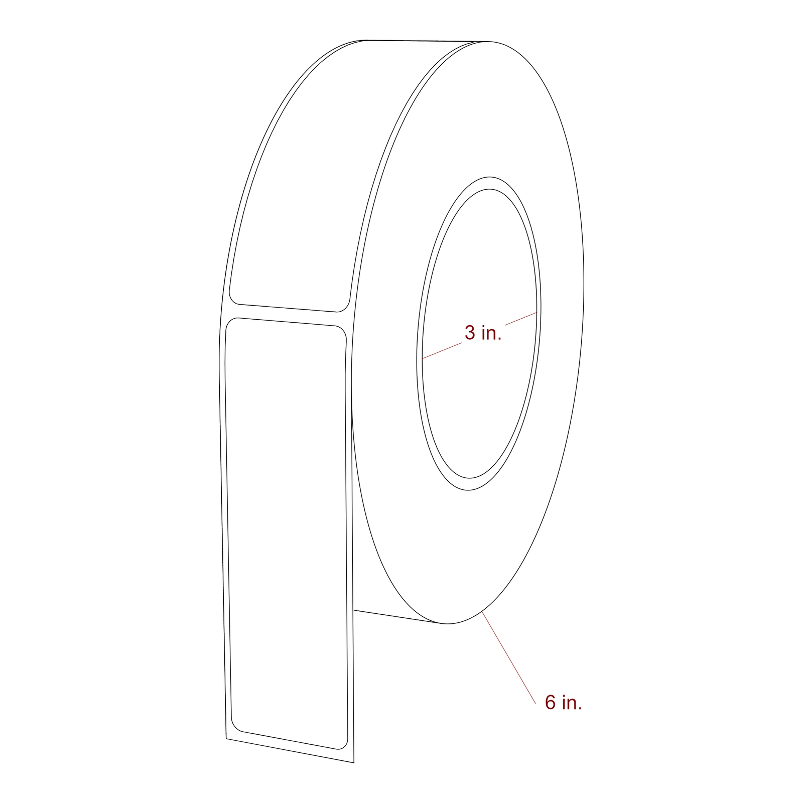 1.25 Inch x 4 Inch Rectangle Inkjet Label Roll - 3 Inch Core - 6 Inch Roll OD - 3D Perspective