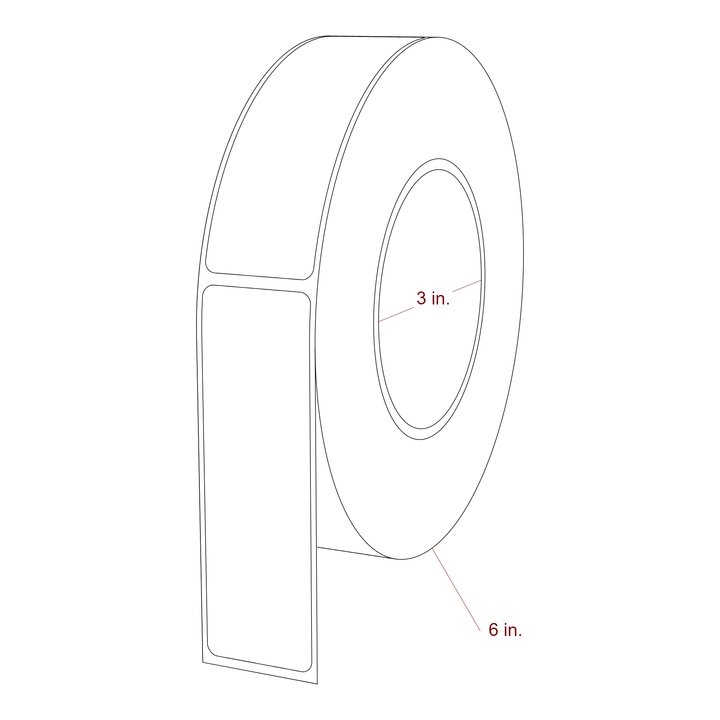 1.25 Inch x 4 Inch Rectangle Inkjet Label Roll - 3 Inch Core - 6 Inch Roll OD - 3D Perspective