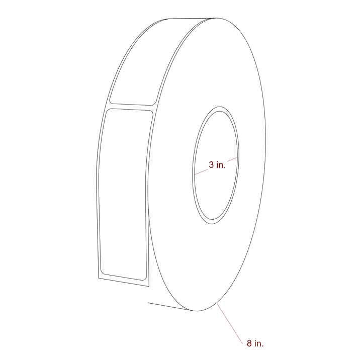 1.25 Inch x 4 Inch Rectangle Inkjet Label Roll - 3 Inch Core - 8 Inch Roll OD - 3D Perspective