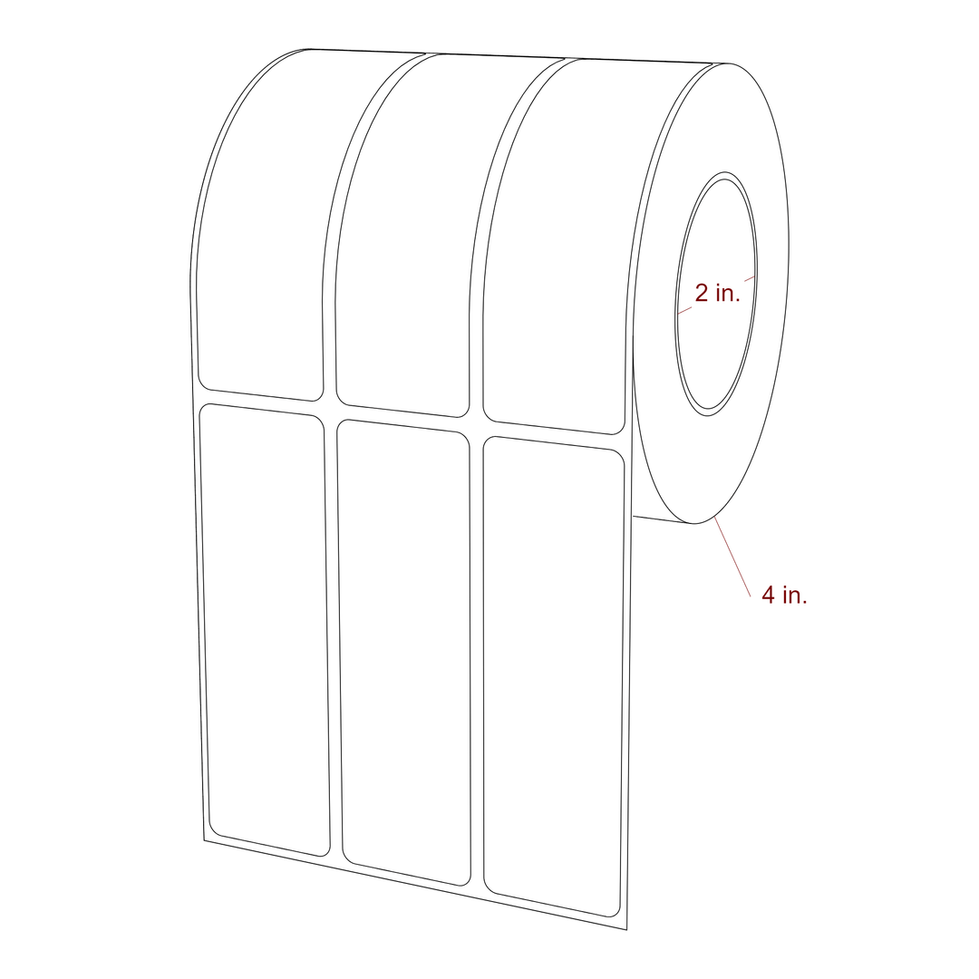 1.25 Inch x 4 Inch Rectangle Inkjet Label Roll - 2 Inch Core - 4 Inch Roll OD - 3Up - 3D Perspective