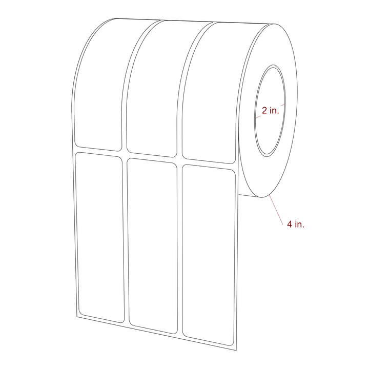 1.25 Inch x 4 Inch Rectangle Inkjet Label Roll - 2 Inch Core - 4 Inch Roll OD - 3Up - 3D Perspective