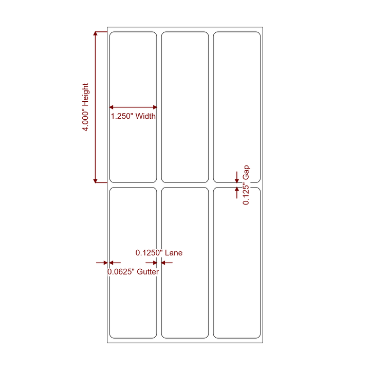 1.25 Inch x 4 Inch Rectangle Inkjet Label Roll - 3Up - 2D Drawing