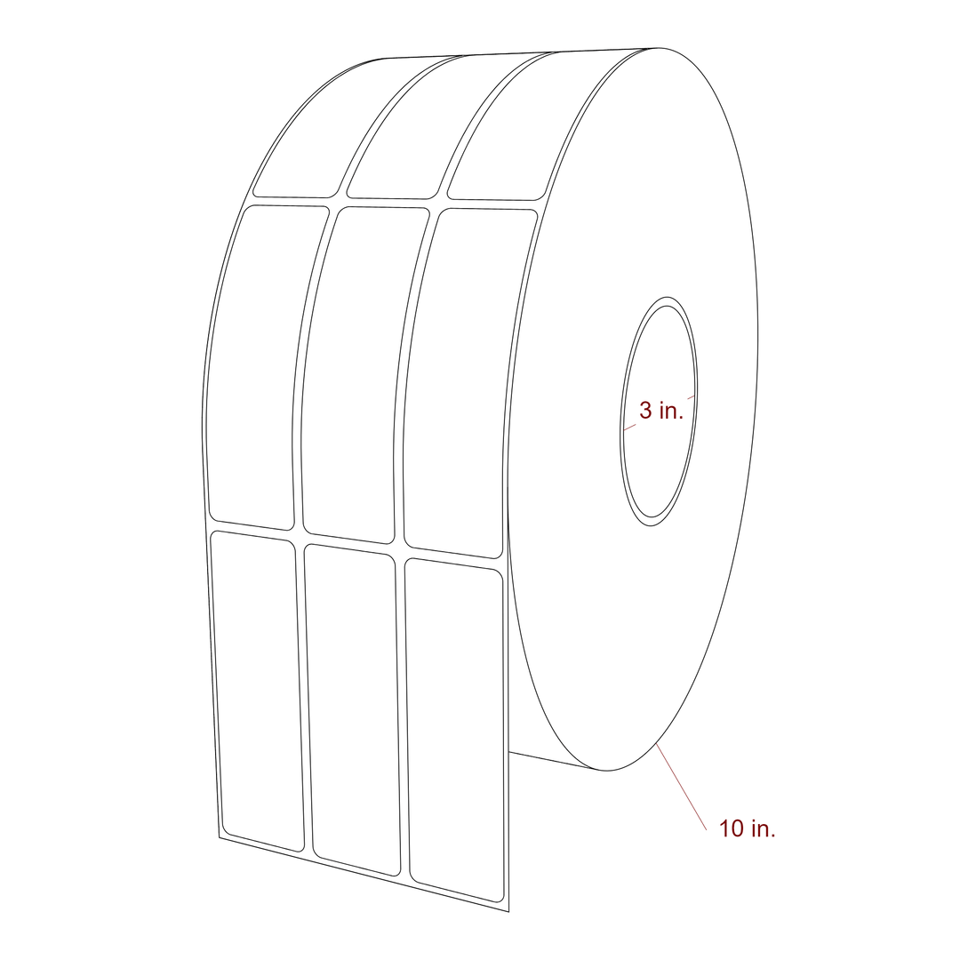 1.25 Inch x 4 Inch Rectangle Inkjet Label Roll - 3 Inch Core - 10 Inch Roll OD - 3Up - 3D Perspective