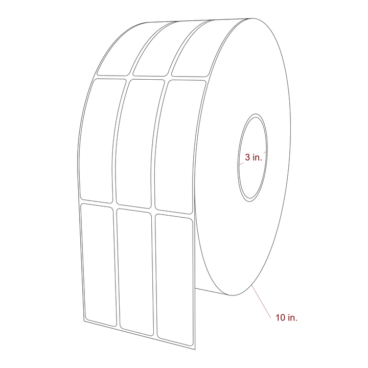 1.25 Inch x 4 Inch Rectangle Inkjet Label Roll - 3 Inch Core - 10 Inch Roll OD - 3Up - 3D Perspective
