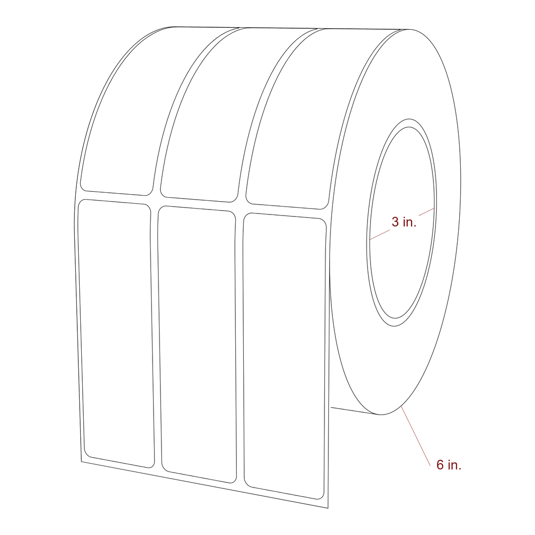 1.25 Inch x 4 Inch Rectangle Inkjet Label Roll - 3 Inch Core - 6 Inch Roll OD - 3Up - 3D Perspective