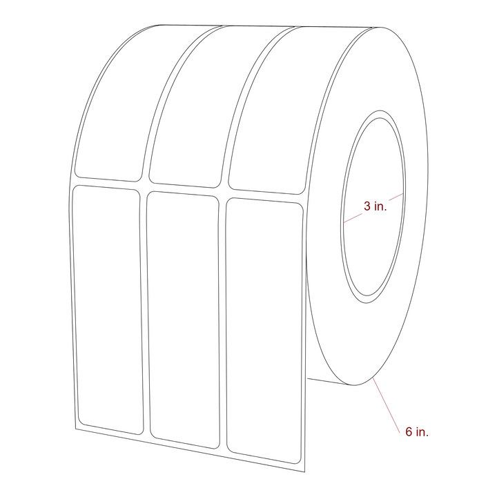 1.25 Inch x 4 Inch Rectangle Inkjet Label Roll - 3 Inch Core - 6 Inch Roll OD - 3Up - 3D Perspective