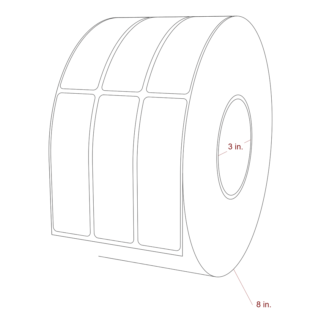 1.25 Inch x 4 Inch Rectangle Inkjet Label Roll - 3 Inch Core - 8 Inch Roll OD - 3Up - 3D Perspective