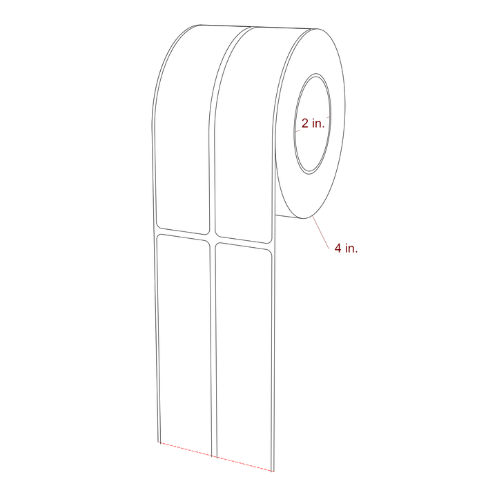 1.25 Inch x 5.25 Inch Rectangle Inkjet Label Roll - 2 Inch Core - 4 Inch Roll OD - 2Up - 3D Perspective