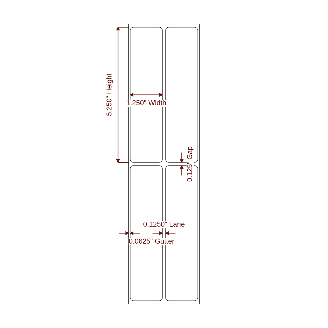 1.25" x 5.25" Rectangle Roll for Epson ColorWorks & Primera Printers; 1.25" x 5.25" Rectangle Label Diagram