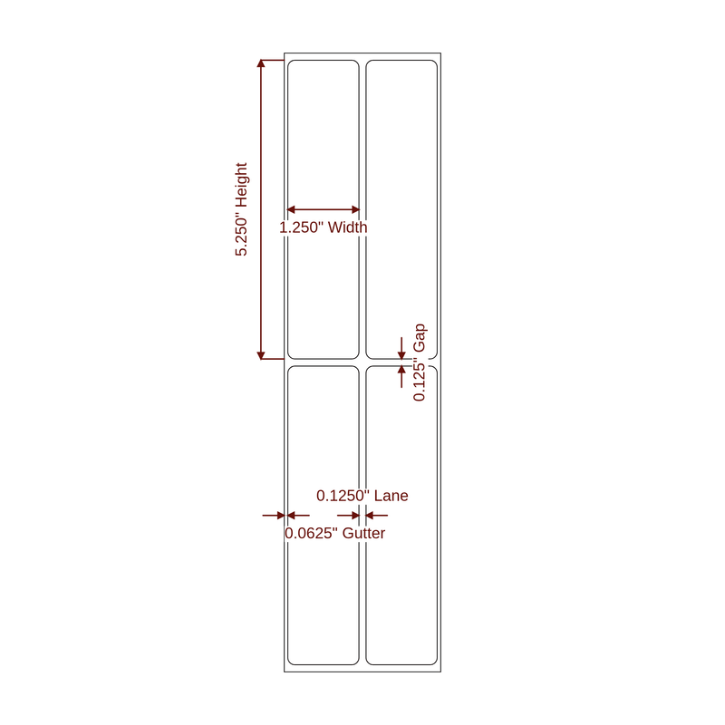 1.25" x 5.25" Inkjet Label Rolls | 2-Up | Fits Epson ColorWorks & Primera - Label Diagram