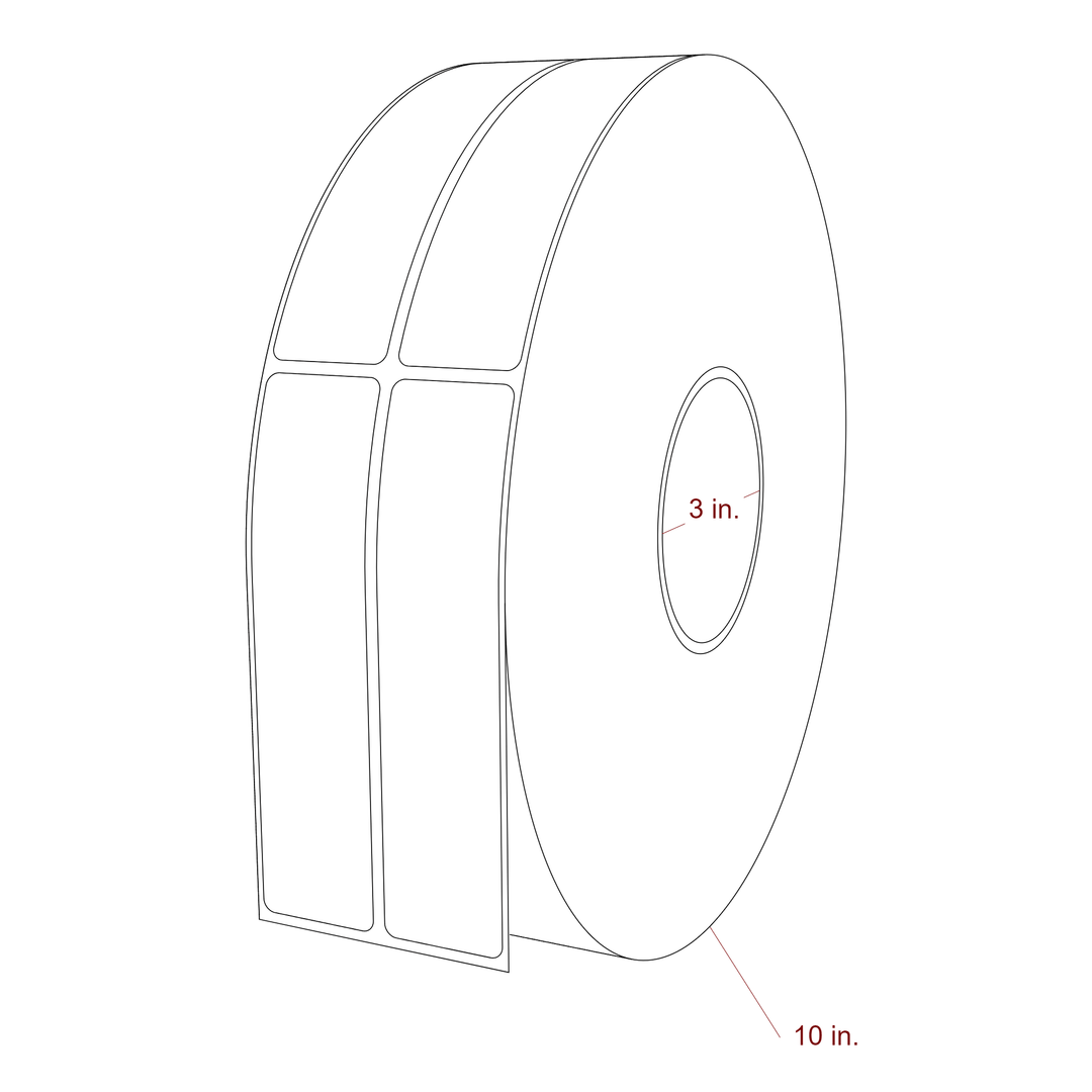1.25 Inch x 5.25 Inch Rectangle Inkjet Label Roll - 3 Inch Core - 10 Inch Roll OD - 2Up - 3D Perspective