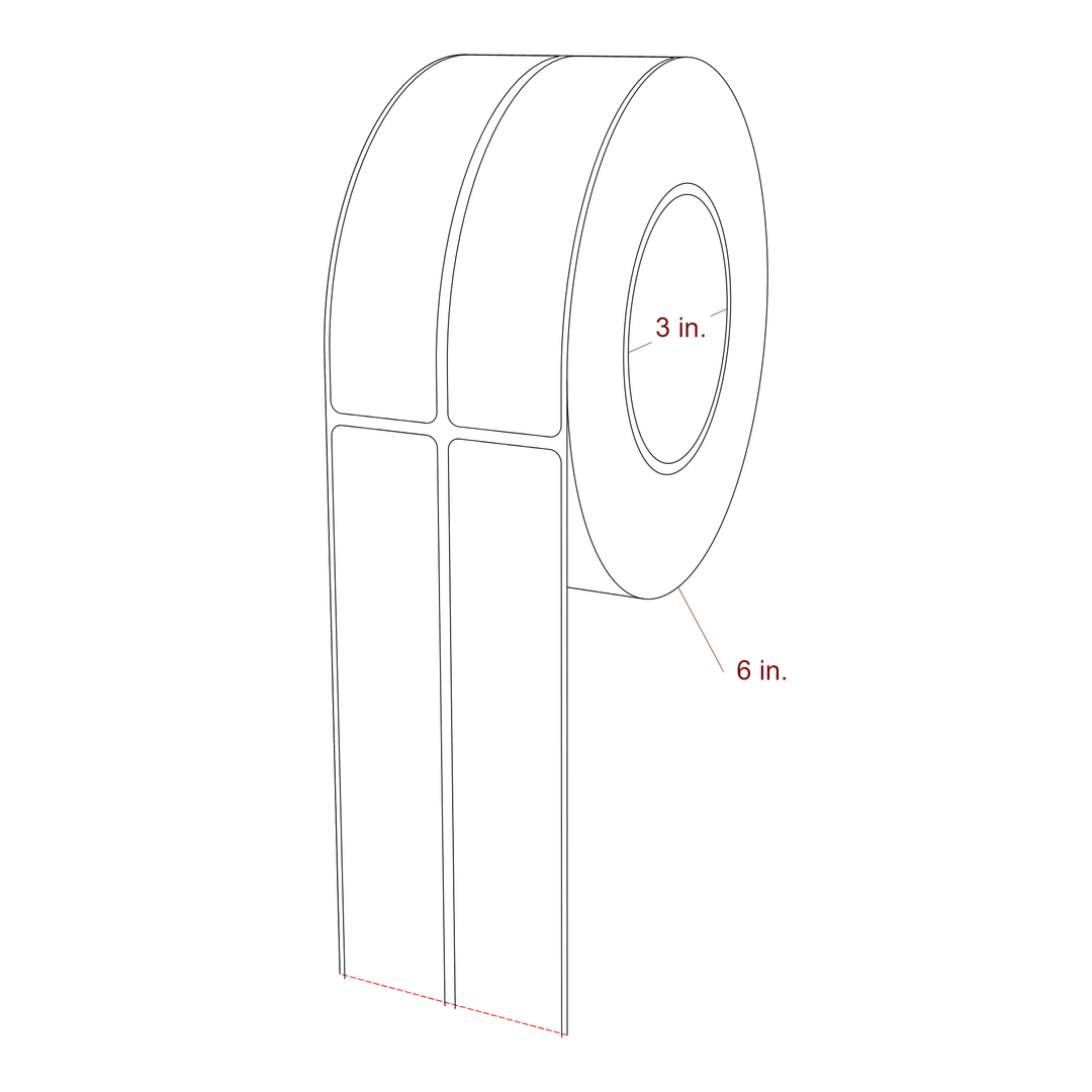 1.25 Inch x 5.25 Inch Rectangle Inkjet Label Roll - 3 Inch Core - 6 Inch Roll OD - 2Up - 3D Perspective