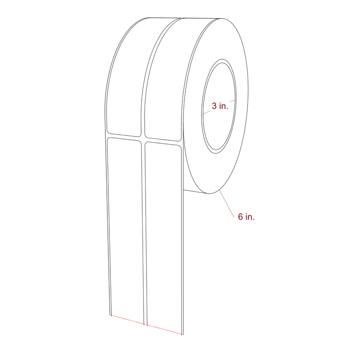 1.25 Inch x 5.25 Inch Rectangle Inkjet Label Roll - 3 Inch Core - 6 Inch Roll OD - 2Up - 3D Perspective