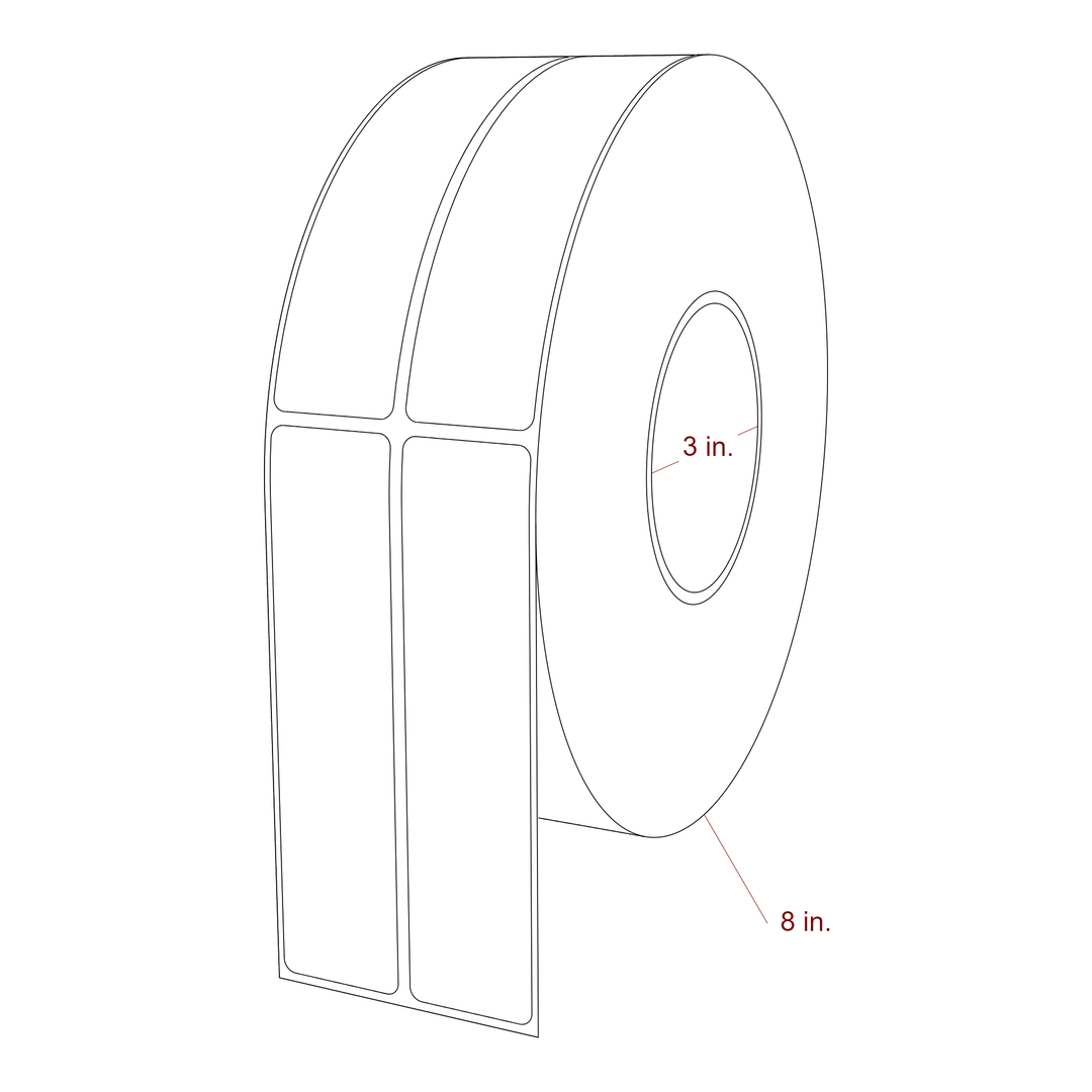 1.25 Inch x 5.25 Inch Rectangle Inkjet Label Roll - 3 Inch Core - 8 Inch Roll OD - 2Up - 3D Perspective