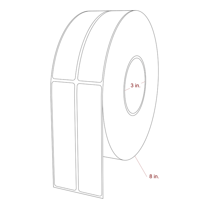 1.25 Inch x 5.25 Inch Rectangle Inkjet Label Roll - 3 Inch Core - 8 Inch Roll OD - 2Up - 3D Perspective