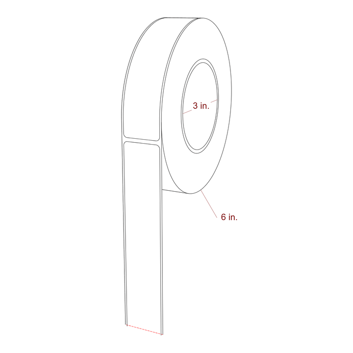 1.25 Inch x 5.25 Inch Rectangle Inkjet Label Roll - 3 Inch Core - 6 Inch Roll OD - 3D Perspective