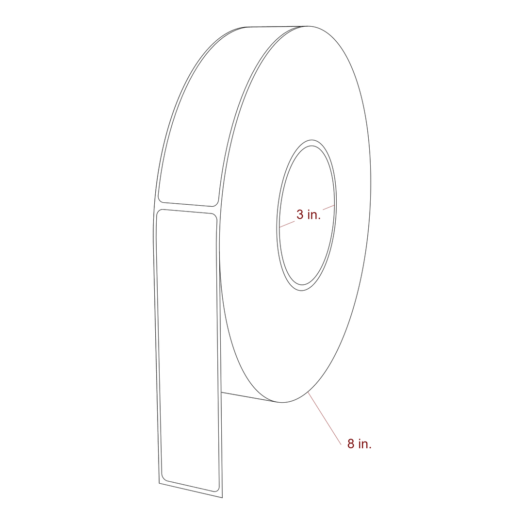 1.25 Inch x 5.25 Inch Rectangle Inkjet Label Roll - 3 Inch Core - 8 Inch Roll OD - 3D Perspective
