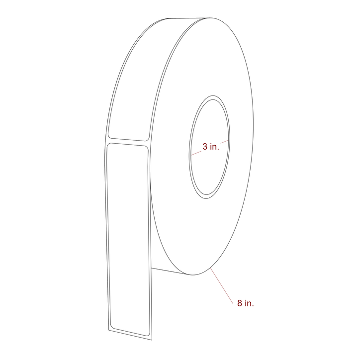 1.25 Inch x 5.25 Inch Rectangle Inkjet Label Roll - 3 Inch Core - 8 Inch Roll OD - 3D Perspective