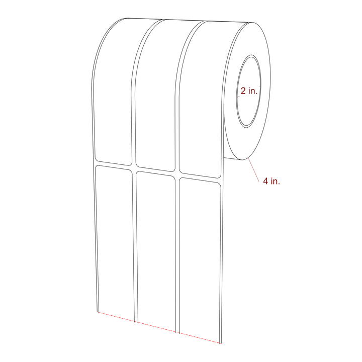 1.25 Inch x 5.25 Inch Rectangle Inkjet Label Roll - 2 Inch Core - 4 Inch Roll OD - 3Up - 3D Perspective