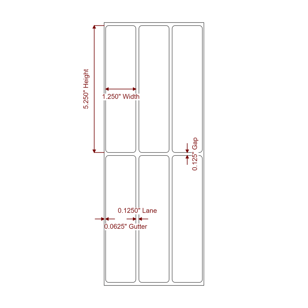 1.25 Inch x 5.25 Inch Rectangle Inkjet Label Roll - 3Up - 2D Drawing