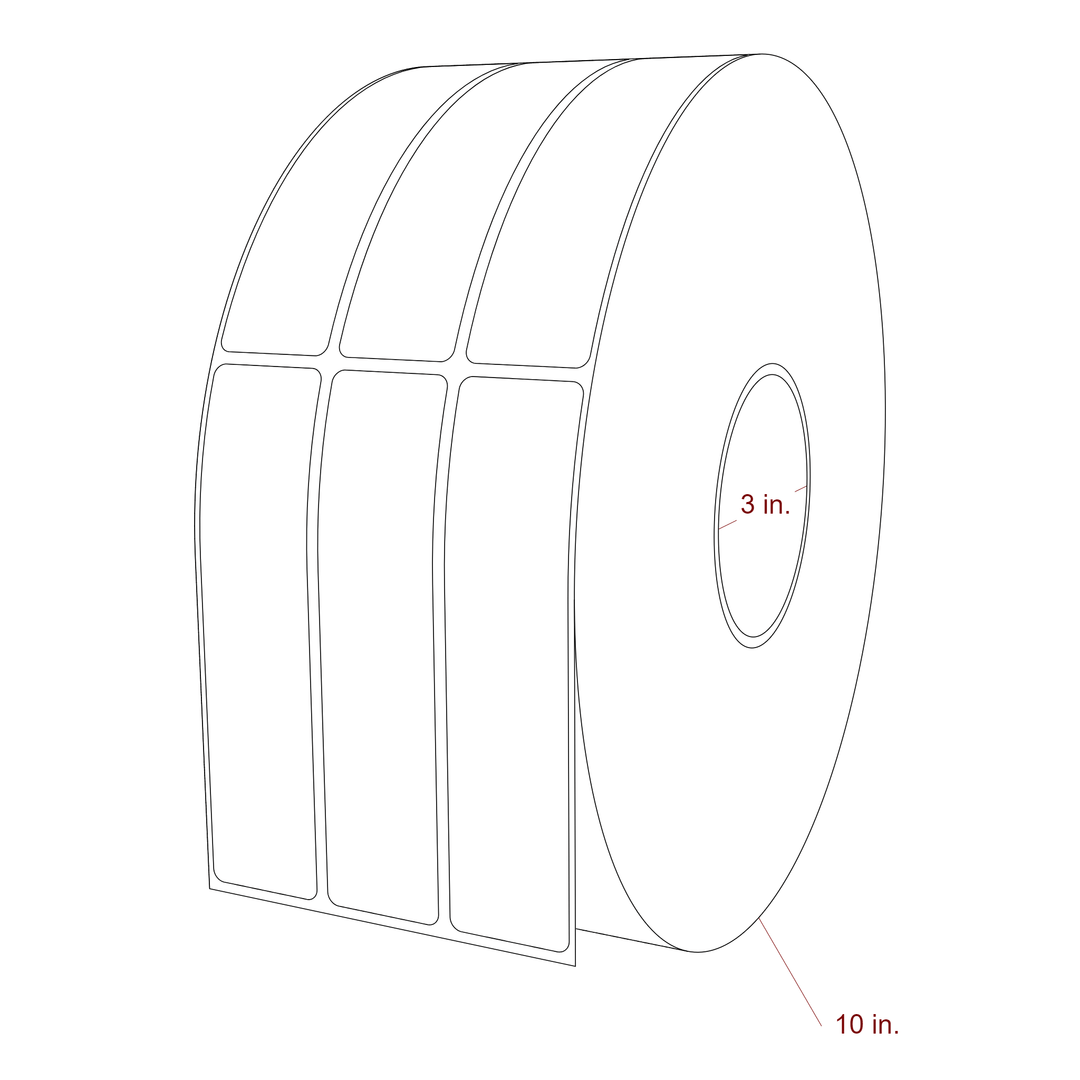 1.25 Inch x 5.25 Inch Rectangle Inkjet Label Roll - 3 Inch Core - 10 Inch Roll OD - 3Up - 3D Perspective