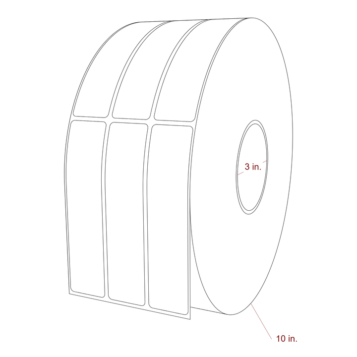 1.25 Inch x 5.25 Inch Rectangle Inkjet Label Roll - 3 Inch Core - 10 Inch Roll OD - 3Up - 3D Perspective