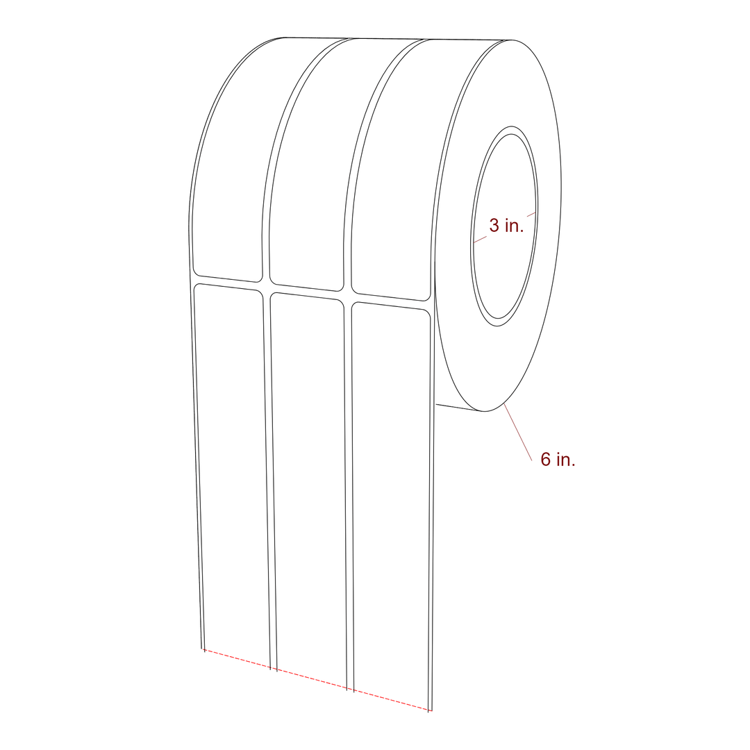 1.25 Inch x 5.25 Inch Rectangle Inkjet Label Roll - 3 Inch Core - 6 Inch Roll OD - 3Up - 3D Perspective