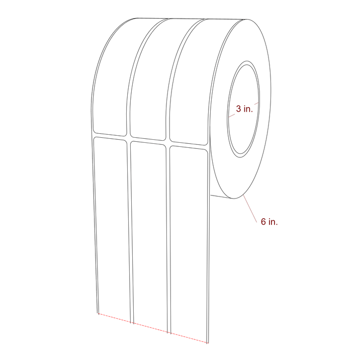 1.25 Inch x 5.25 Inch Rectangle Inkjet Label Roll - 3 Inch Core - 6 Inch Roll OD - 3Up - 3D Perspective