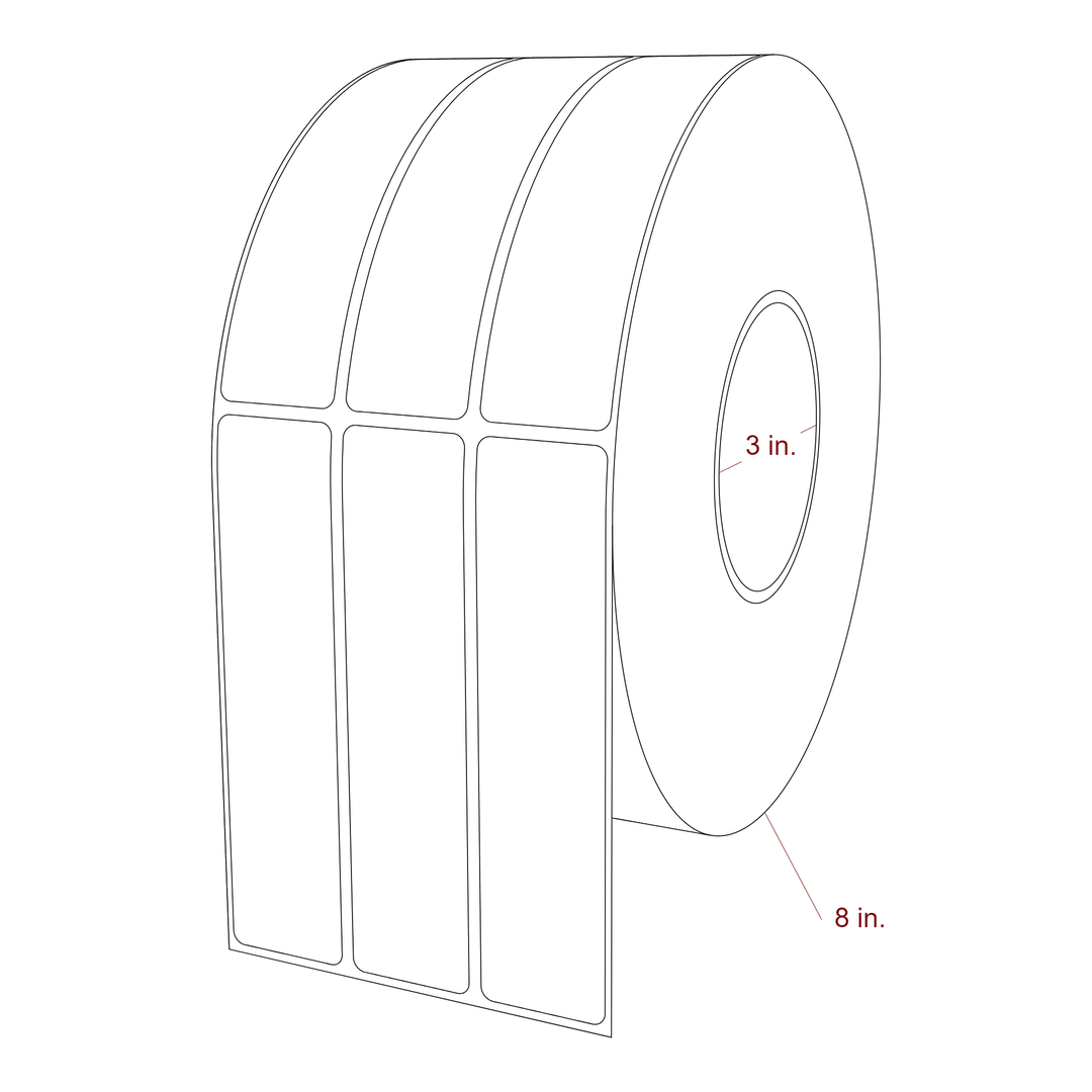 1.25 Inch x 5.25 Inch Rectangle Inkjet Label Roll - 3 Inch Core - 8 Inch Roll OD - 3Up - 3D Perspective