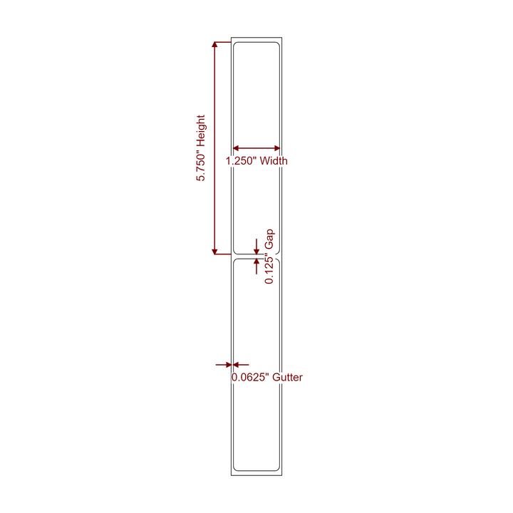 1.25 Inch x 5.75 Inch Rectangle Inkjet Label Roll - 2D Drawing