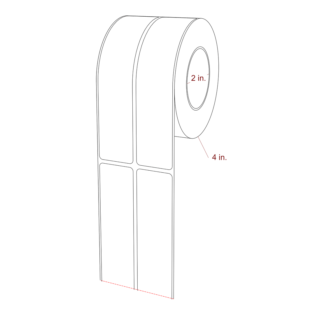 1.25 Inch x 5.75 Inch Rectangle Inkjet Label Roll - 2 Inch Core - 4 Inch Roll OD - 2Up - 3D Perspective