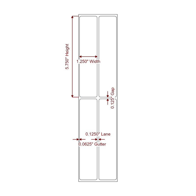 1.25" x 5.75" Inkjet Label Rolls | 2-Up | Fits Epson ColorWorks & Primera - Label Diagram