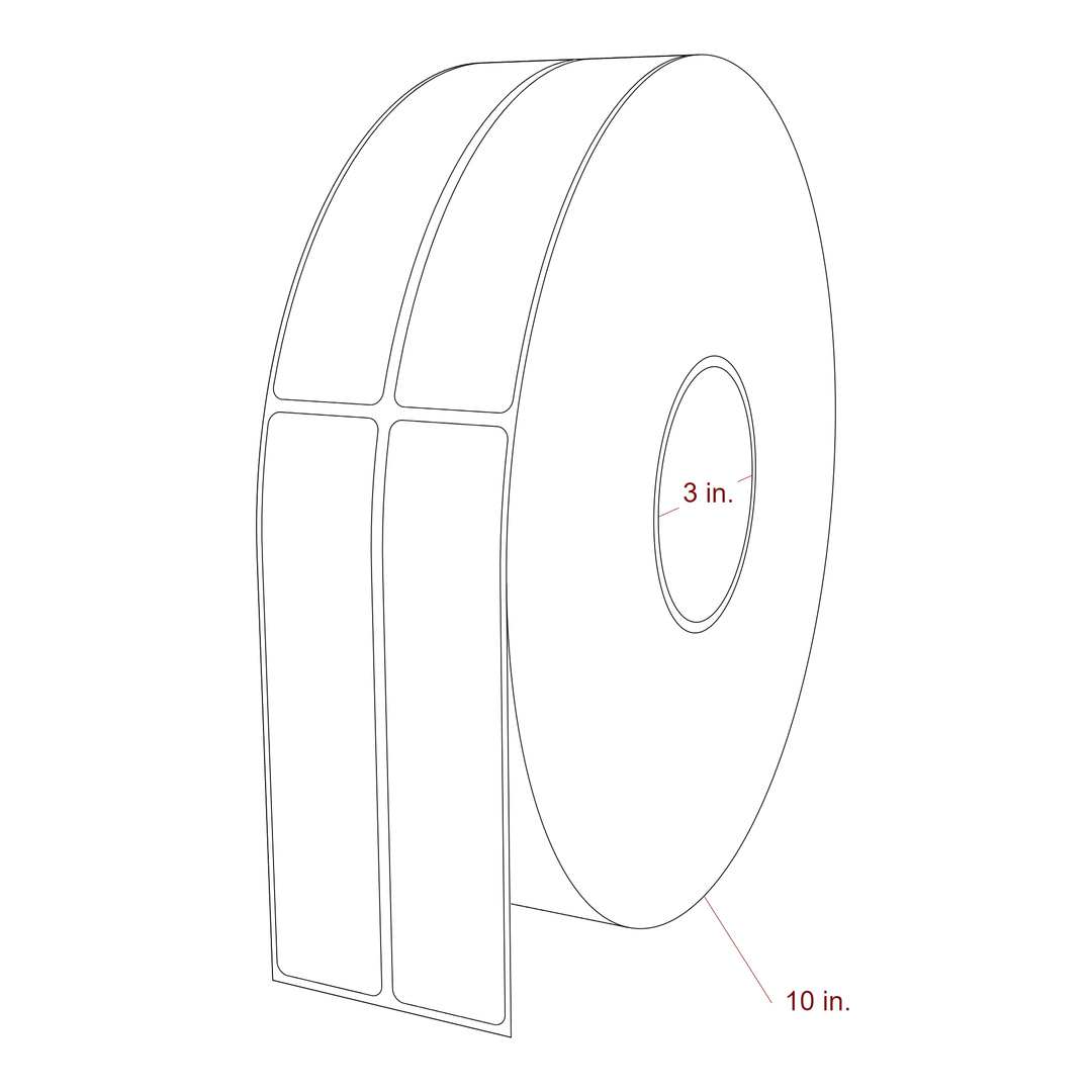 1.25 Inch x 5.75 Inch Rectangle Inkjet Label Roll - 3 Inch Core - 10 Inch Roll OD - 2Up - 3D Perspective