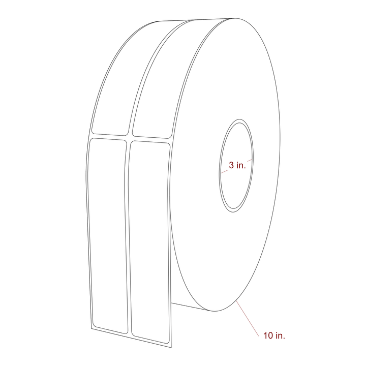 1.25 Inch x 5.75 Inch Rectangle Inkjet Label Roll - 3 Inch Core - 10 Inch Roll OD - 2Up - 3D Perspective