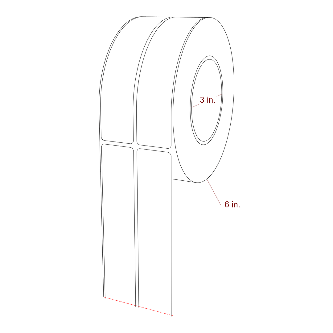 1.25 Inch x 5.75 Inch Rectangle Inkjet Label Roll - 3 Inch Core - 6 Inch Roll OD - 2Up - 3D Perspective