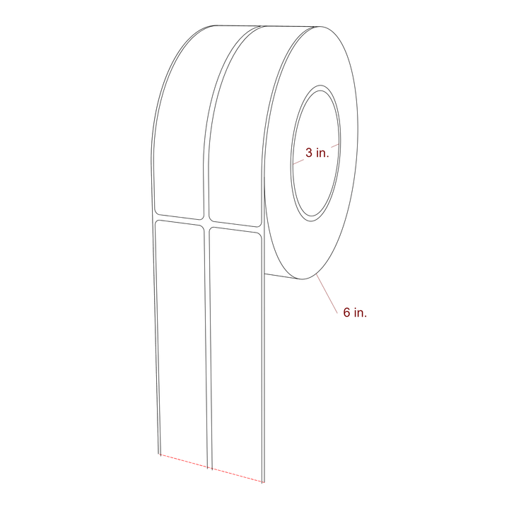 1.25 Inch x 5.75 Inch Rectangle Inkjet Label Roll - 3 Inch Core - 6 Inch Roll OD - 2Up - 3D Perspective
