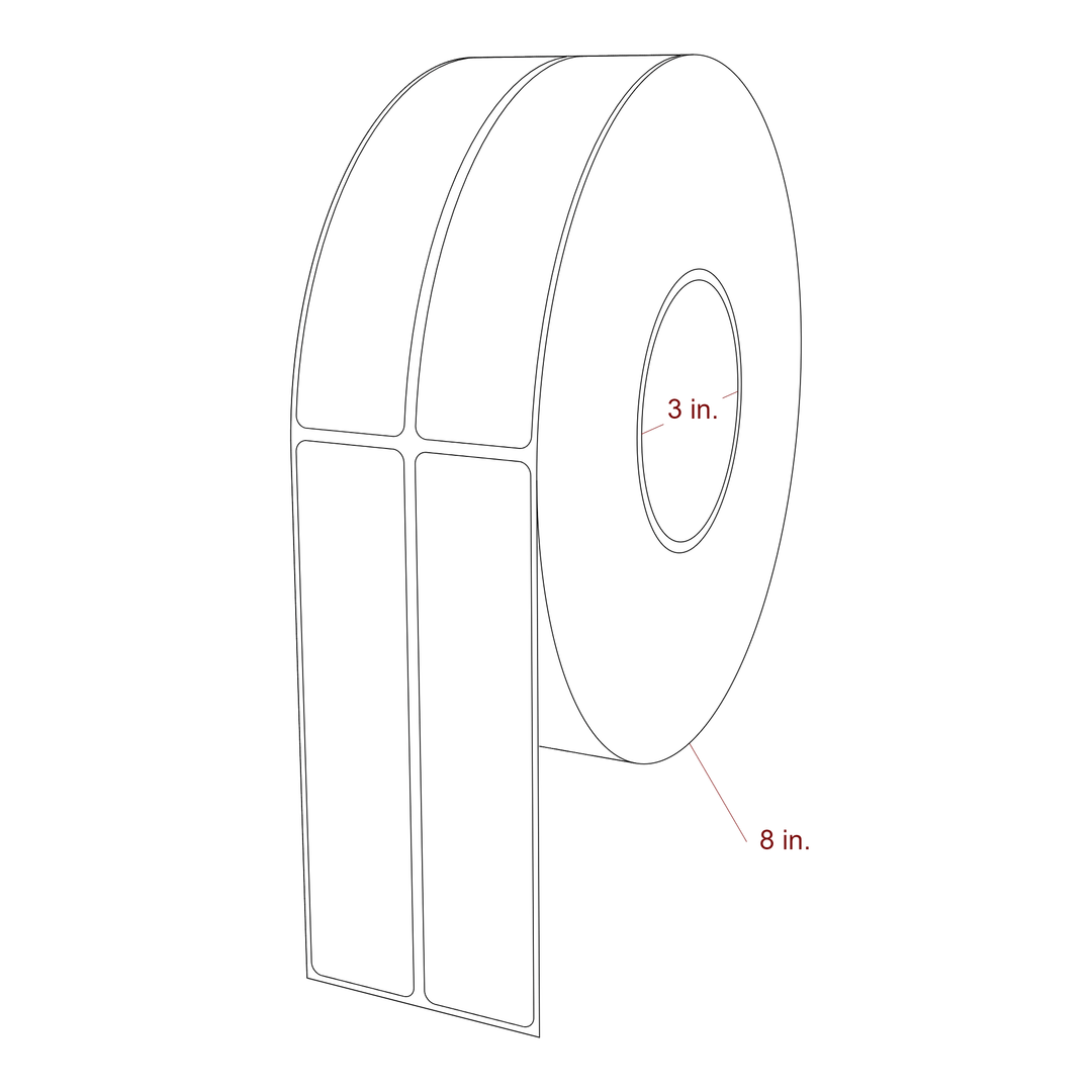 1.25 Inch x 5.75 Inch Rectangle Inkjet Label Roll - 3 Inch Core - 8 Inch Roll OD - 2Up - 3D Perspective