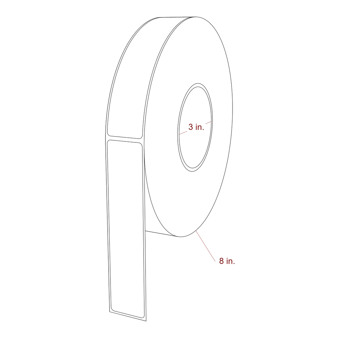 1.25 Inch x 5.75 Inch Rectangle Inkjet Label Roll - 3 Inch Core - 8 Inch Roll OD - 3D Perspective