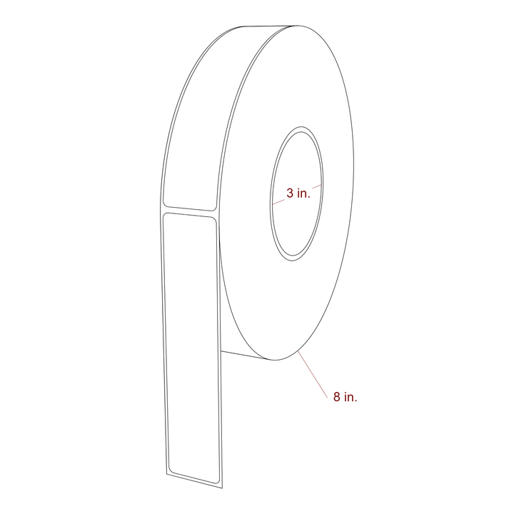 1.25 Inch x 5.75 Inch Rectangle Inkjet Label Roll - 3 Inch Core - 8 Inch Roll OD - 3D Perspective
