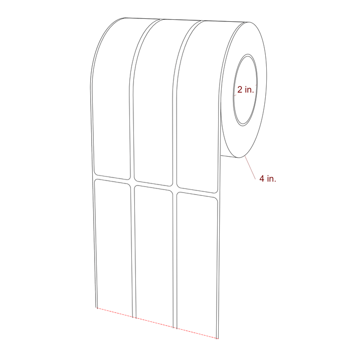 1.25 Inch x 5.75 Inch Rectangle Inkjet Label Roll - 2 Inch Core - 4 Inch Roll OD - 3Up - 3D Perspective