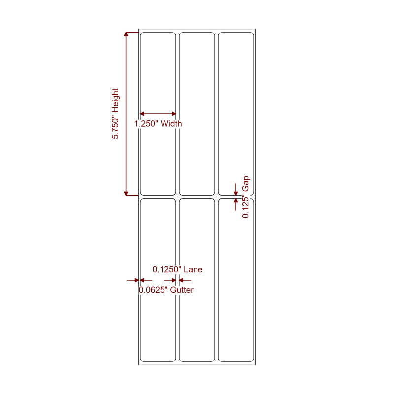 1.25" x 5.75" Inkjet Label Rolls | 3-Up | Fits Epson ColorWorks & Primera - Label Diagram